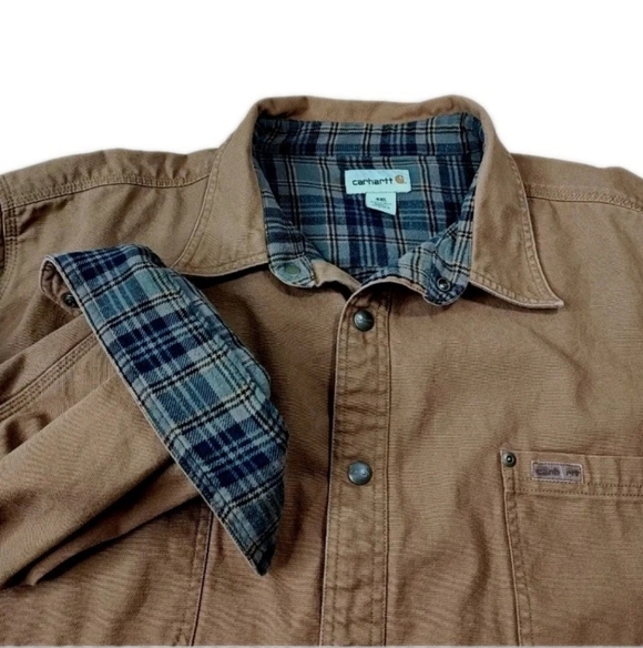 Carhartt S296 Work Shirt Jacket 4XL Brown Flannel Lined Snap Shacket Streetwear
